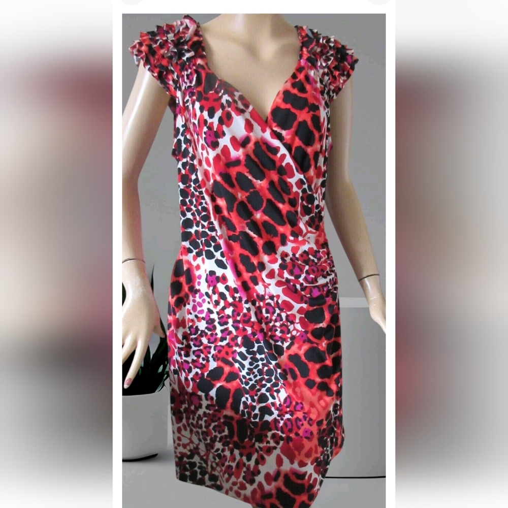Emma & Michele Multi-Color Print Faux Wrap Dress Size Large